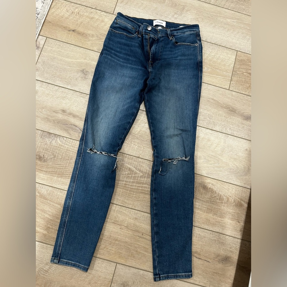 Frame Denim Women's Dark Blue Distressed Skinny Jeans
